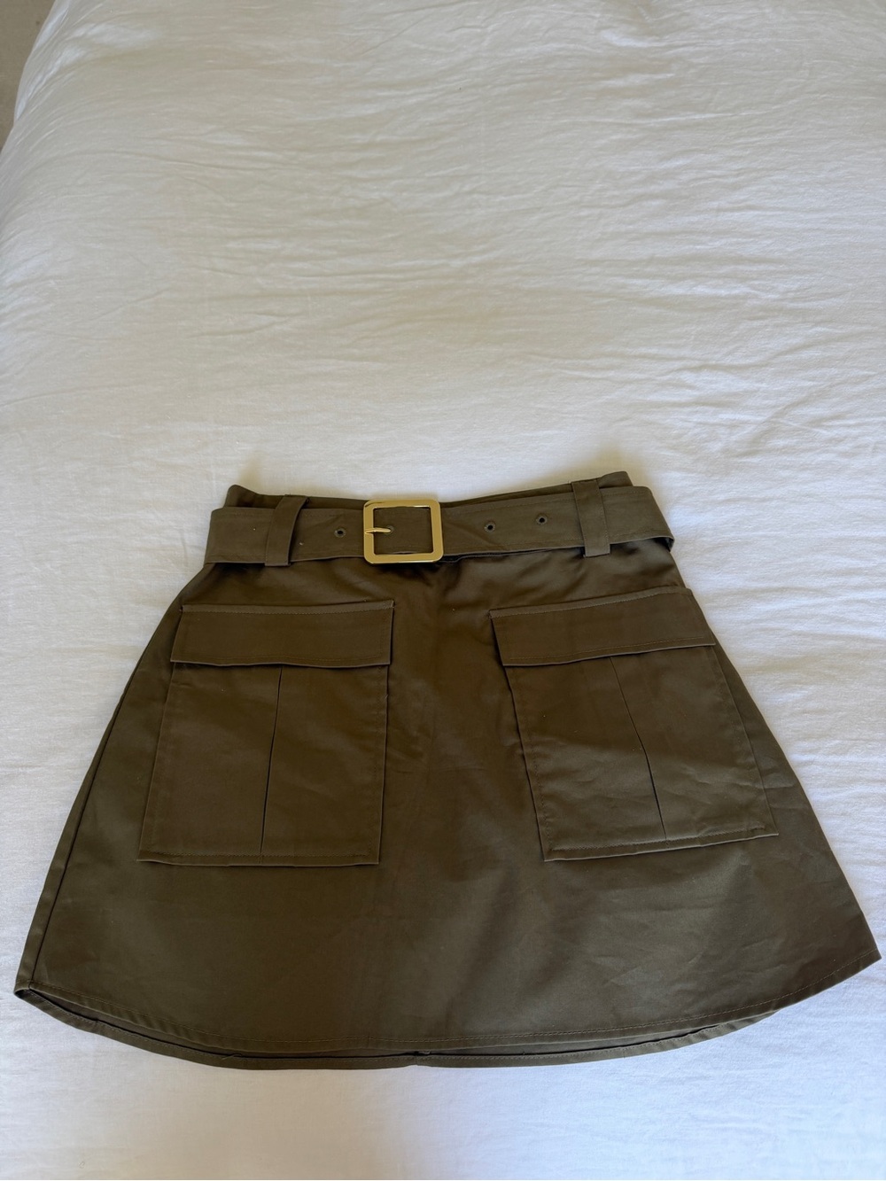 Khaki Green Mini Skirt with Belt